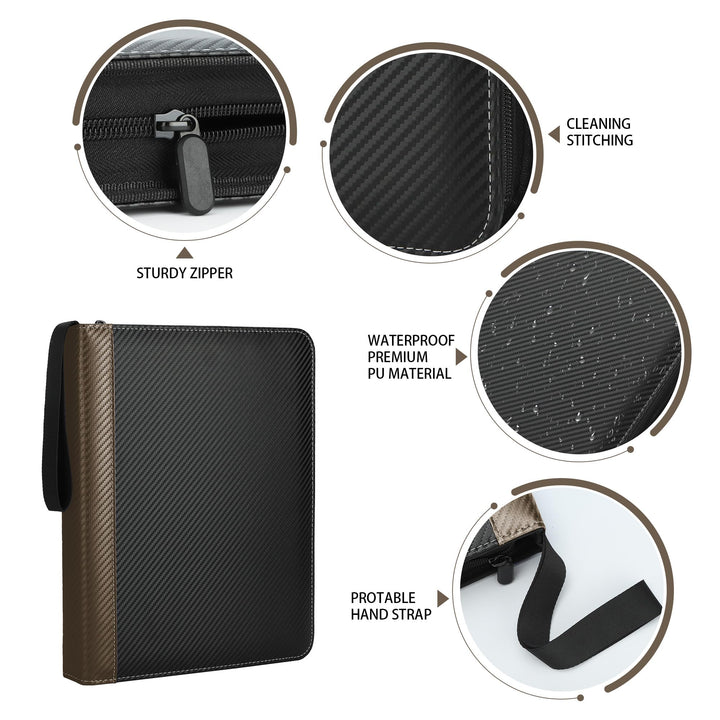 TCGUARD 9 Pockets Trading Card Binder with Sleeves Card Organizer, 900 Double Sided Pocket PU Card Collection Binder, Baseball Binder,for Sports Card, MTG, TCG Yugioh Card (Brown)