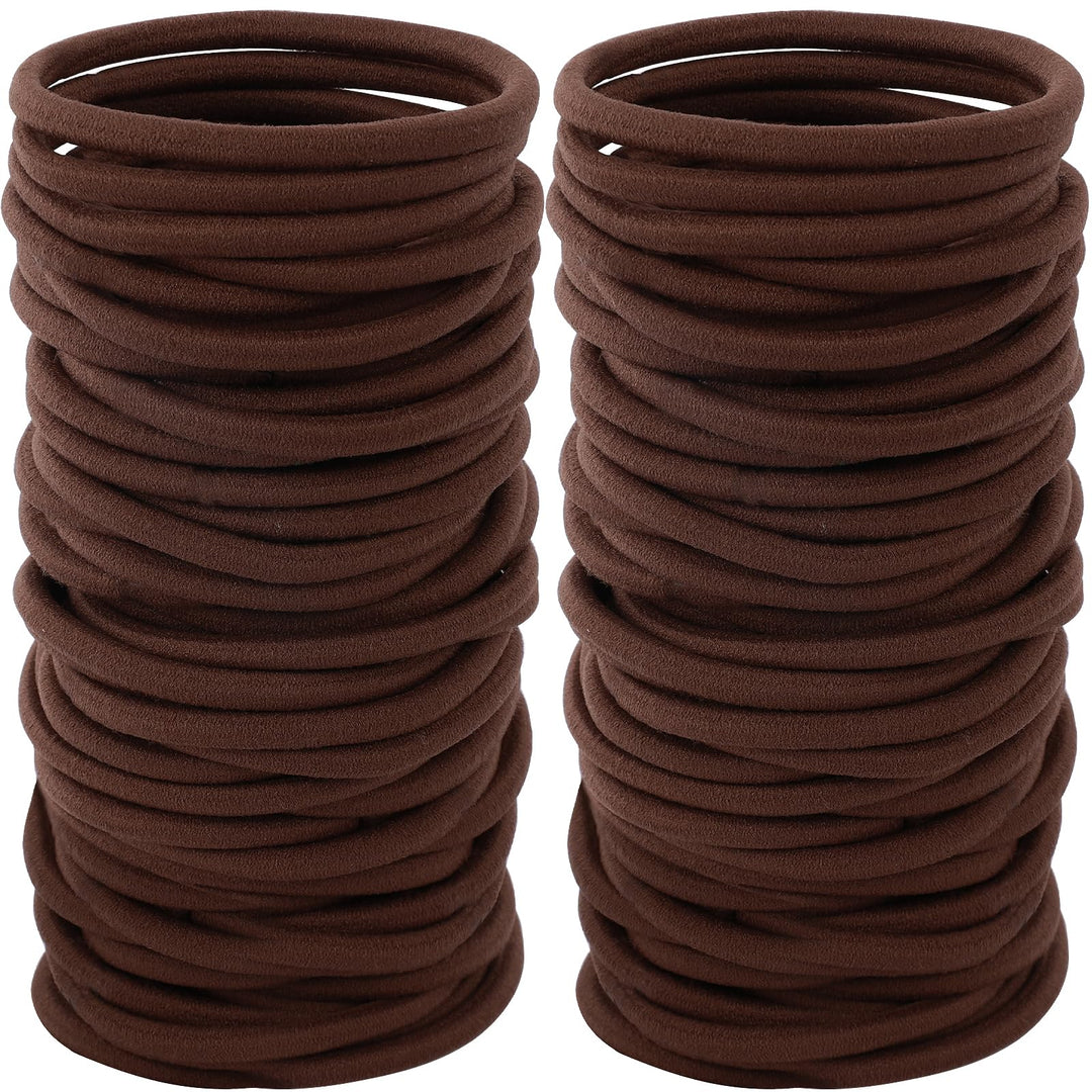 Sderoq 100Pcs Hair Bands, 4Mm Large Ponytail Holders, Brown - 2 Inch In Diameter Rubber Bands For Medium To Thick Hair, Curly Ha