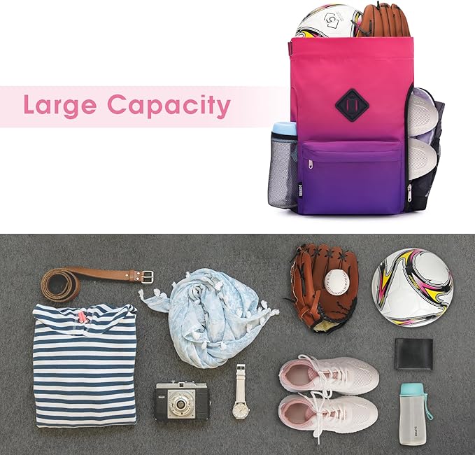 WANDF Drawstring Backpack Sports Gym Bag with Shoes Compartment, Water-Resistant String Backpack Cinch for Women Men (Small,Rose Gradient)