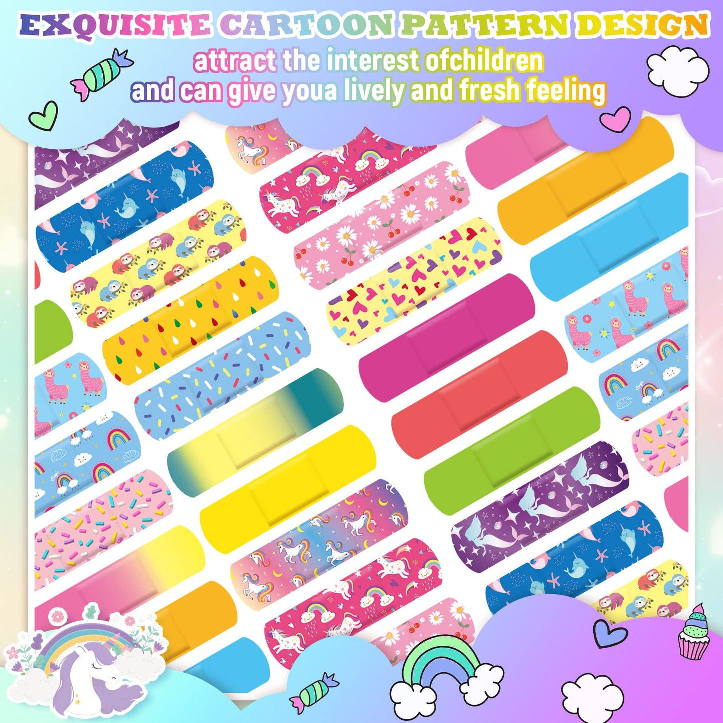 120 Pcs 20 Styles Kids Cartoon Bandages Bulk Flexible Adhesive Colorful Strips Waterproof Cute Bandages Comfortable Protection Care for Girls Boys Children Toddlers Cuts Scrapes Burns (Fresh Style)