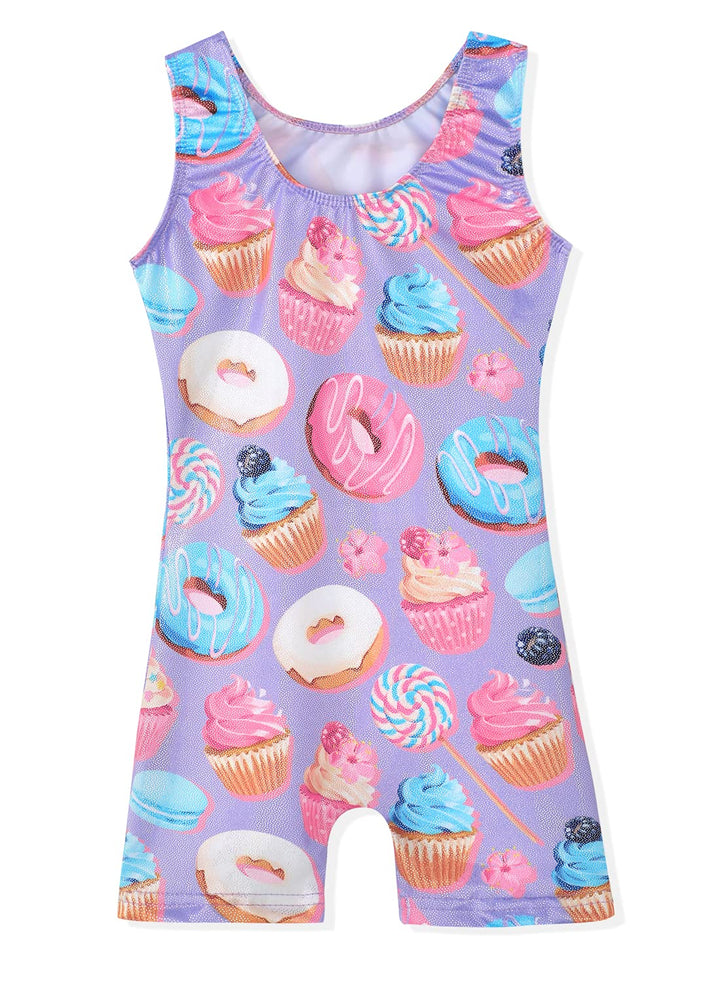 Leotards for Girls Gymnastics4t 5t Toddler Dance Leotard Athletic Dance Wear Shiny Purple Donuts Biketard (Donuts Purple, 4-5T)