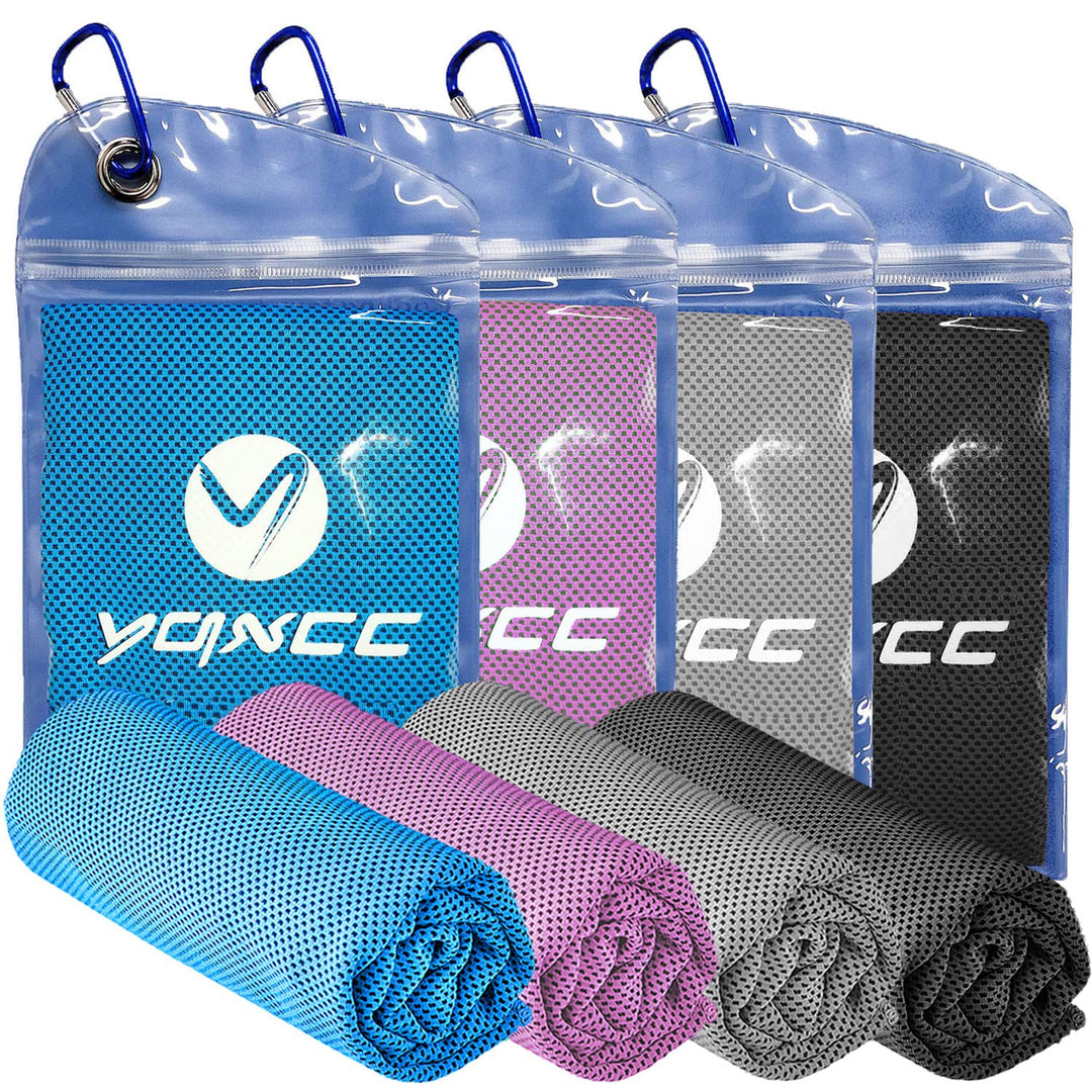YQXCC 4 Pack Cooling Towel (47"x12") Ice Towel for Neck, Microfiber Cool Towel, Soft Breathable Chilly Towel for Yoga, Sports, Golf, Gym, Camping, Running, Fitness, Workout & More Activities