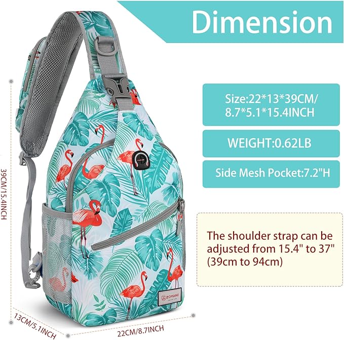 ZOMAKE Sling Bag for Women Men, Small Crossbody Sling Backpack, Mini Water Resistant Shoulder Daypack for Travel, Anti Thief Chest Bag for Hiking, Sports(Flamingo Blue)