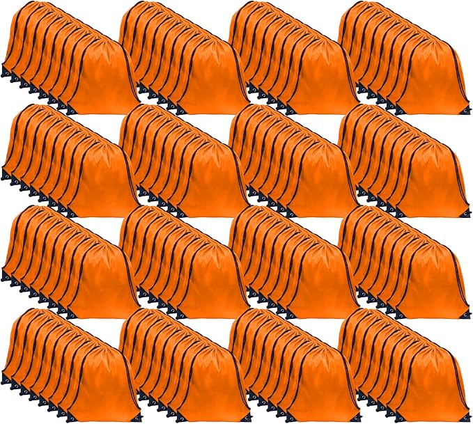 GoodtoU Drawstring Bags, Nylon Backpacks with Drawstring Closure for Sport, Traveling, Team (Orange, 128Pcs)