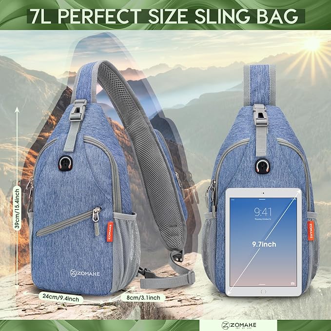 ZOMAKE Small Sling Bag, Travel Sling Backpack, Waterproof Hiking Cycling Crossbody pack for Men Women(Navy Blue)