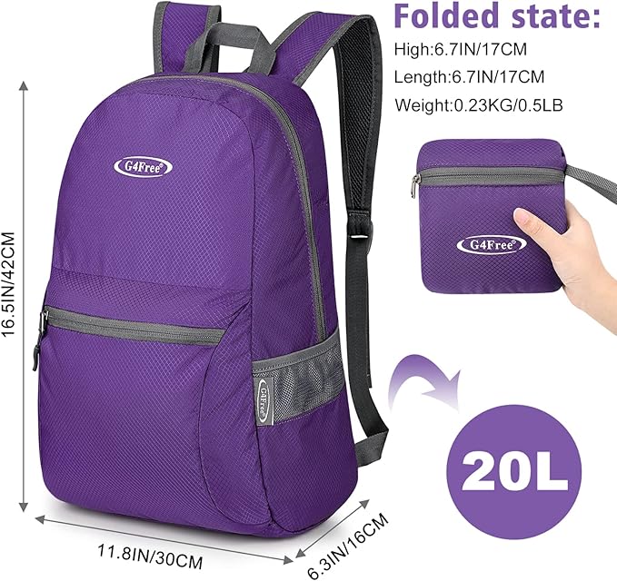 G4Free 20L Lightweight Packable Backpack Travel Hiking Daypack Foldable Backpack for Men Women