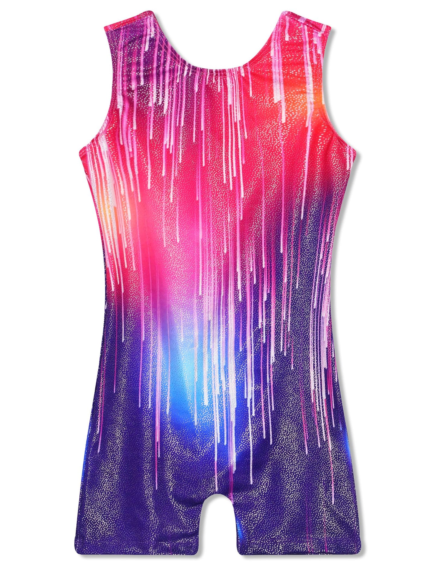 TENVDA Girls Gymnastics Leotards Size 5-6 Years Old Sparkly Neon Line Print Biketard with Shorts Workout Kids Unitards