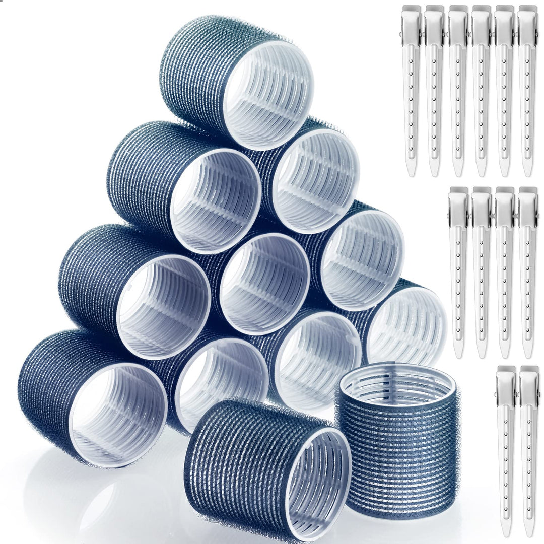 Jumbo Hair Curlers Rollers, 12Pcs Hair Roller Curlers Self Grip Holding Rollers With 12 Stainless Steel Duckbill Clips For Long