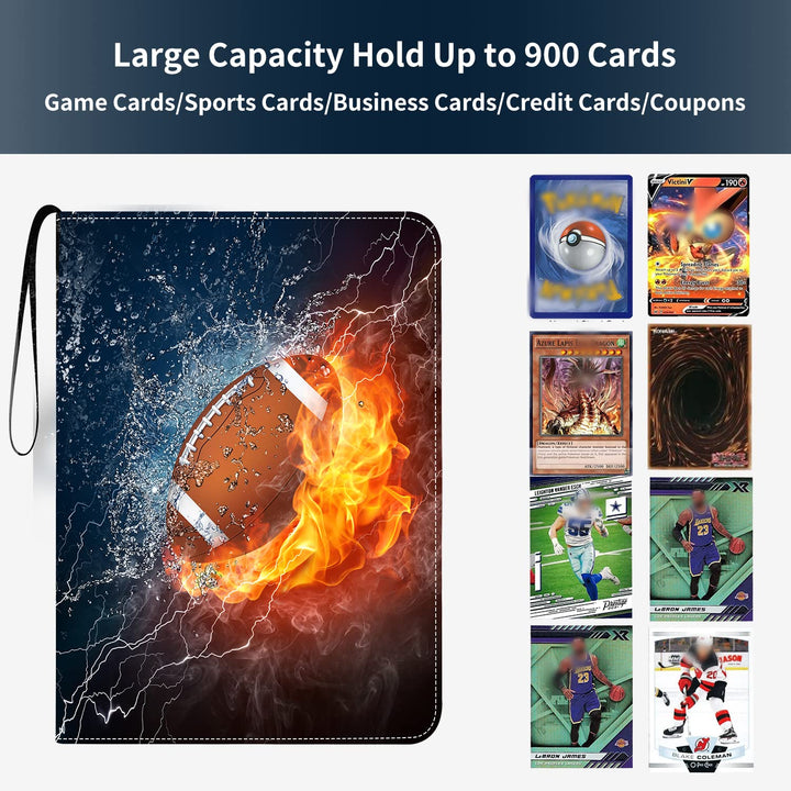 HESPLUS Football Card Binder Compatible with Football Card, Baseball Card, Trading Card, MTG and Other TCG, Fits 900 Cards with 50 Removable Pages, Card Holder Collector for Standard Size Card
