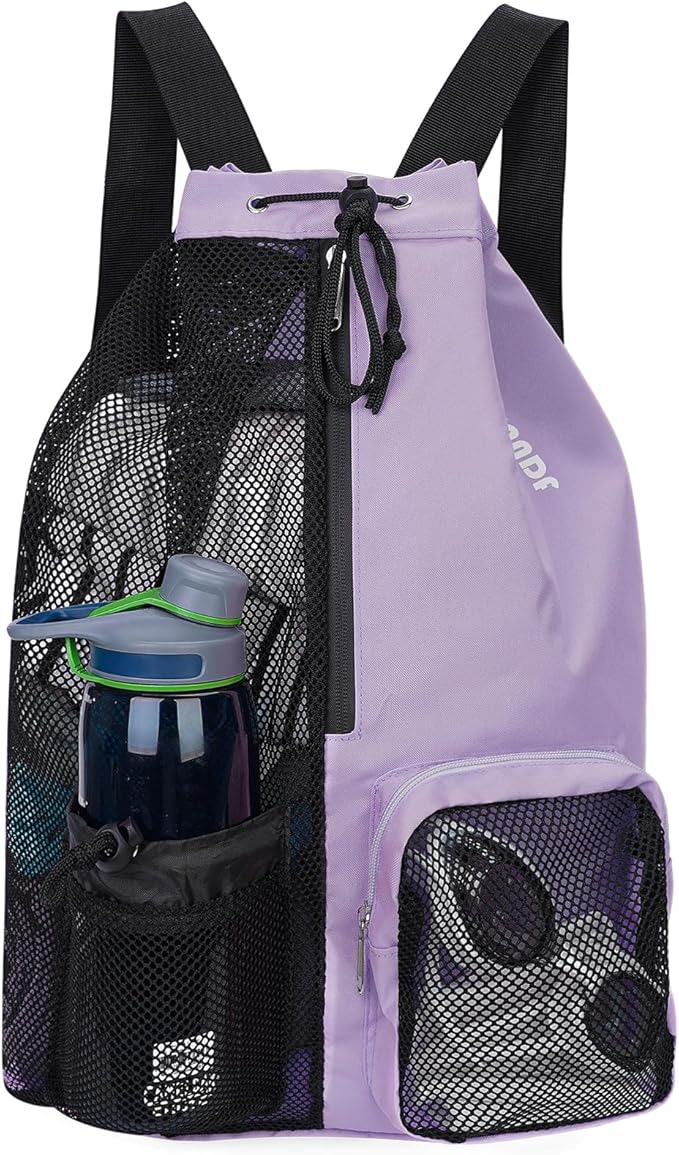 WANDF Swim Bag Mesh Drawstring Backpack with Wet Pocket for Swimming, Gym, and Workout Gear