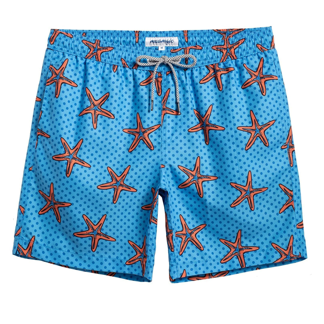 maamgic Mens Swim Trunks Quick Dry Swim Shorts with Mesh Lining Funny Swimwear Bathing Suits Sky Blue Starfish X-Small