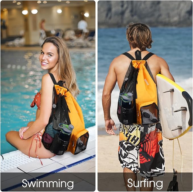 WANDF Swim Bag Mesh Drawstring Backpack with Wet Pocket for Swimming, Gym, and Workout Gear