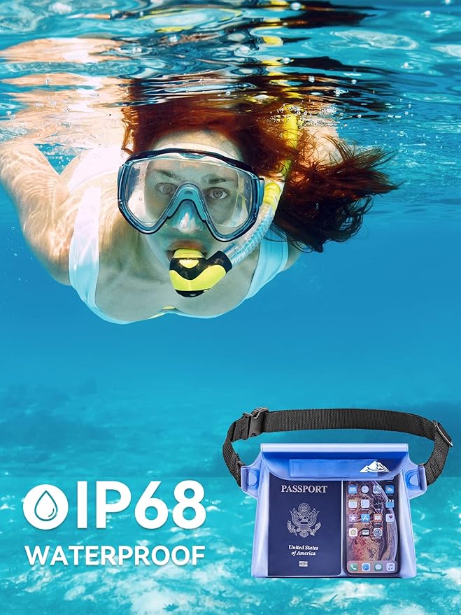 HEETA 2/3/4 Pack Waterproof Pouch with Waist Strap, Screen Touchable Dry Bag with Adjustable Belt for Phone Valuables for Kayaking, Swimming, Snorkeling, Boating, Fishing, Surfing & Beach