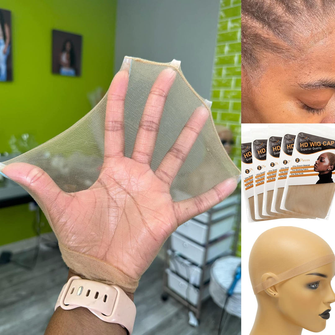 Beeos Skinlike Real Hd Wig Caps, 10 Pieces Ultra-Thin Invisible And Breathable Stretchy Stocking Sheer Caps For Women Lace Front
