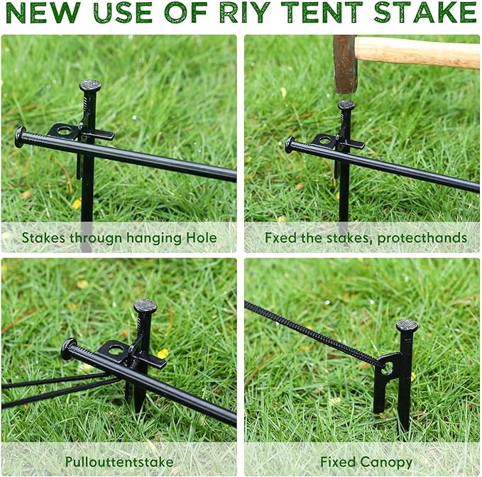 Blulu 24 Pcs 8/12/16 Inch Tent Stakes Heavy Duty Steel Metal Tent Pegs Unbreakable and Inflexible Metal Stakes Tent Spikes for Camping, Yard Decoration, Picnic, Tarp(Black, 16 Inch)