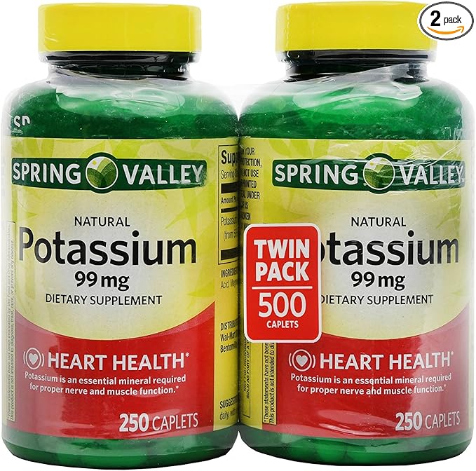 Spring Valley Potassium 99 mg from Potassium Gluconate 595 mg (250 Count, 2 Pack)