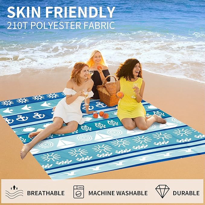 Large Beach Blanket Waterproof Sandproof 108"x 82" for 1-6 Adults,Quick Drying Beach Mat,Lightweight & Durable,Beach Essentials for Family Beach Camping Travel Picnic