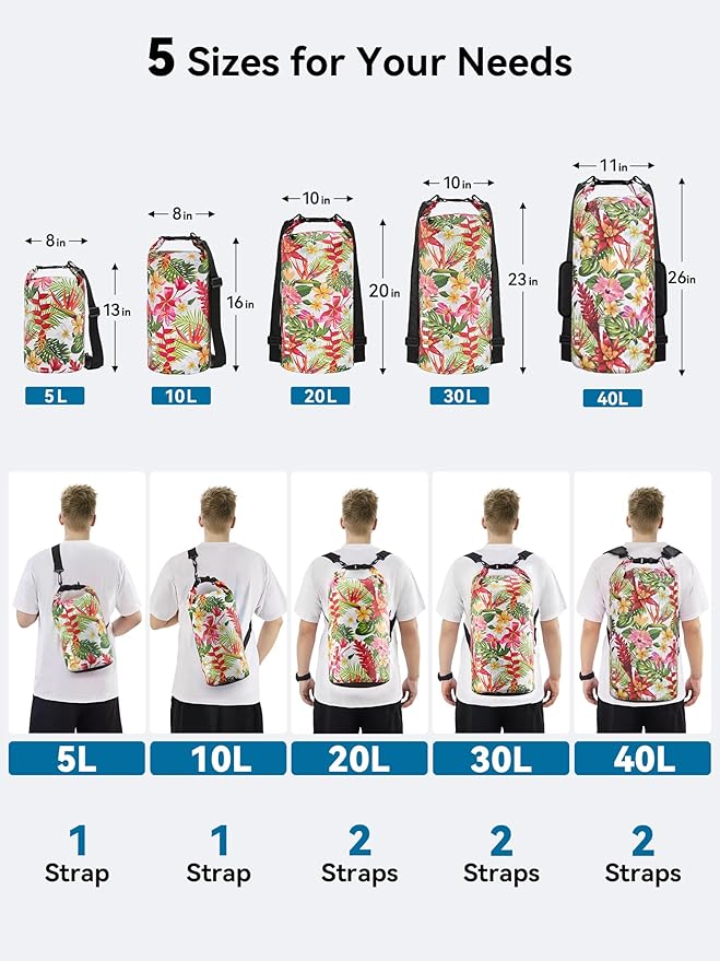 HEETA Waterproof Dry Bag for Women Men(Upgraded Version) 5L/10L/20L/30L/40L Roll Top Lightweight Dry Storage Bag Backpack with Emergency Whistle for Travel, Swimming, Boating, Kayaking, Camping, Beach