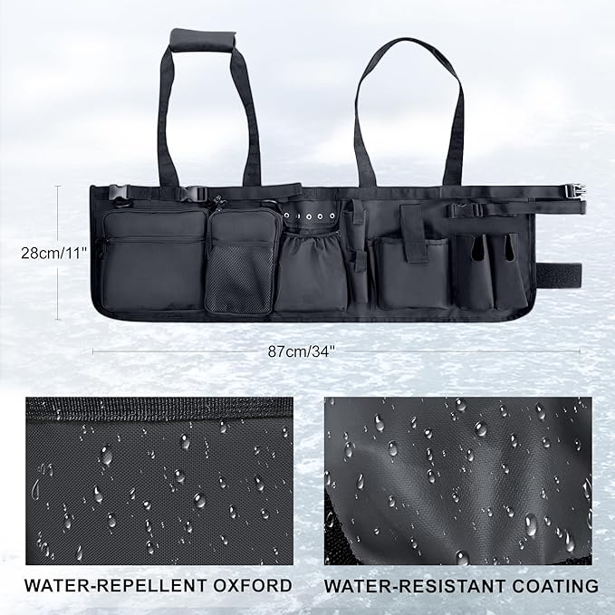 Fishing Bucket Organizer with Bucket Cover, Ice Fishing Tackle Bag with Rod & Plier Holder, Multi-Pockets for 5 Gallon Bucket Fishing Gear & Accessories