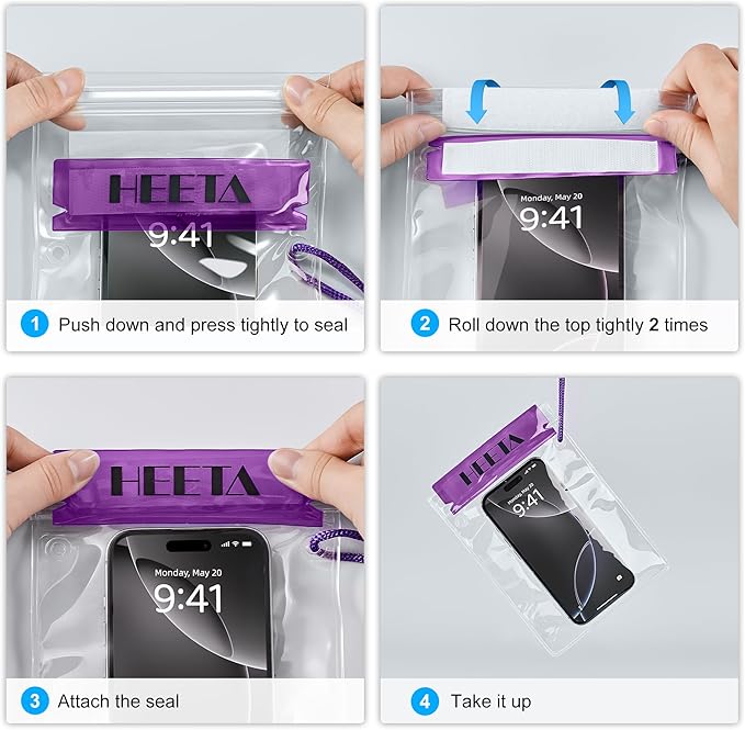 HEETA 5-Pack Clear Waterproof Dry Bag, Water Tight Cases Pouch Dry Bags for Camera Mobile Phone Maps, Kayaking Boating Document Holder