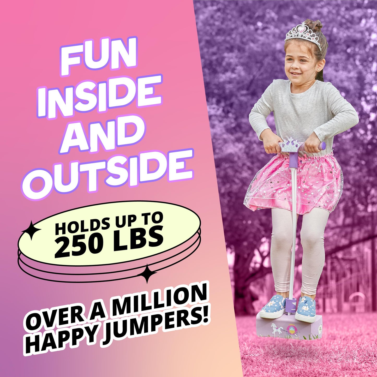 Flybar My First Foam Pogo Jumper for Kids Fun and Safe Pogo Stick for Toddlers, Durable Foam and Bungee Jumper for Ages 3 and up, Supports up to 250lbs (Pink Princess), Large