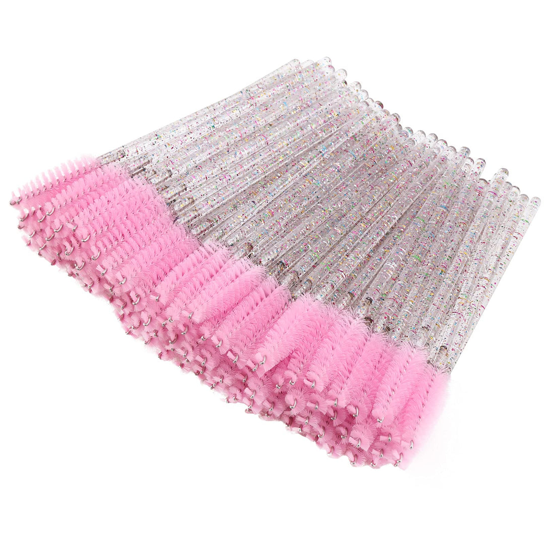 Btyms 100 Pieces Crystal Eyelash Mascara Brushes Spoolie Brush Lash Wands Applicator Disposable Eyebrow - Light Pink