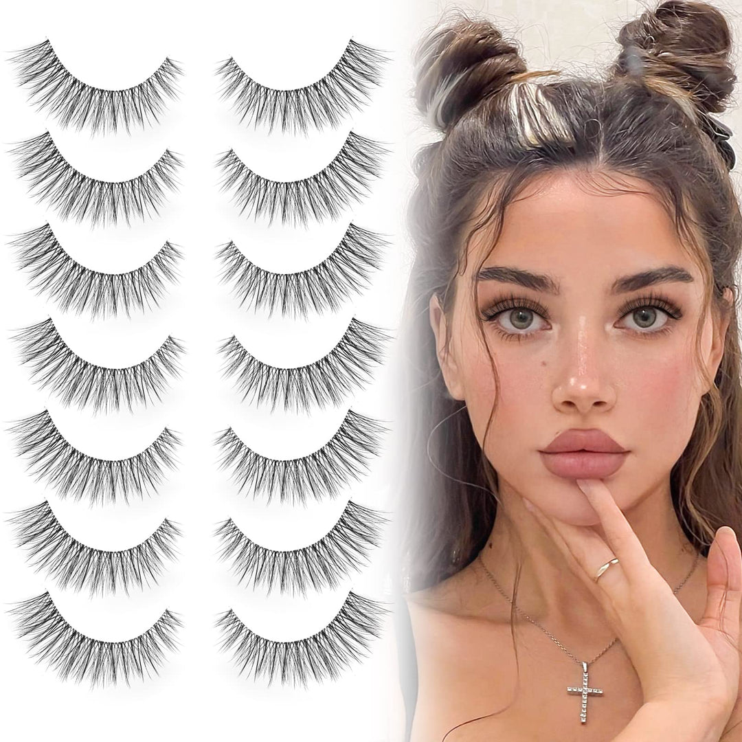 Eyelashes Natural Look Faux Mink Lashes Pack Jiocolor Fluffy False Eyelashes 7 Pairs Cat Eye Lashes Curl False Eyelashes Dj-37