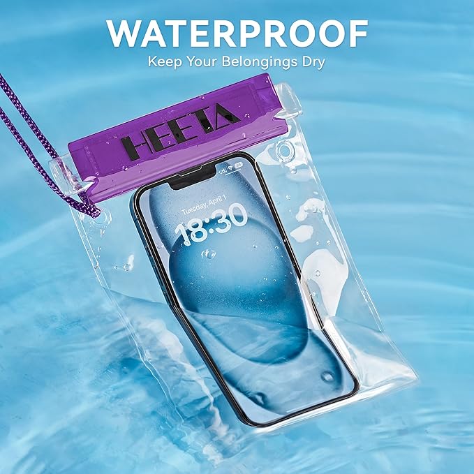 HEETA 5-Pack Clear Waterproof Dry Bag, Water Tight Cases Pouch Dry Bags for Camera Mobile Phone Maps, Kayaking Boating Document Holder