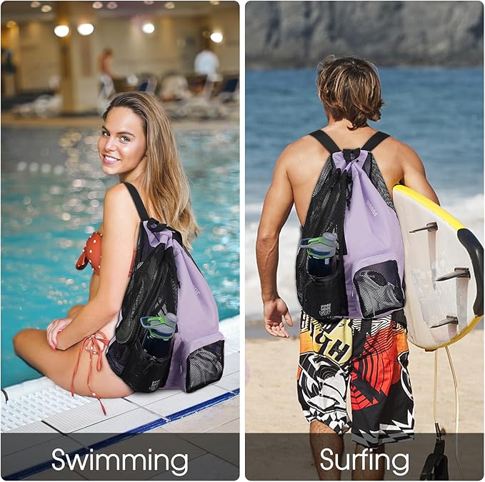 WANDF Swim Bag Mesh Drawstring Backpack with Wet Pocket for Swimming, Gym, and Workout Gear