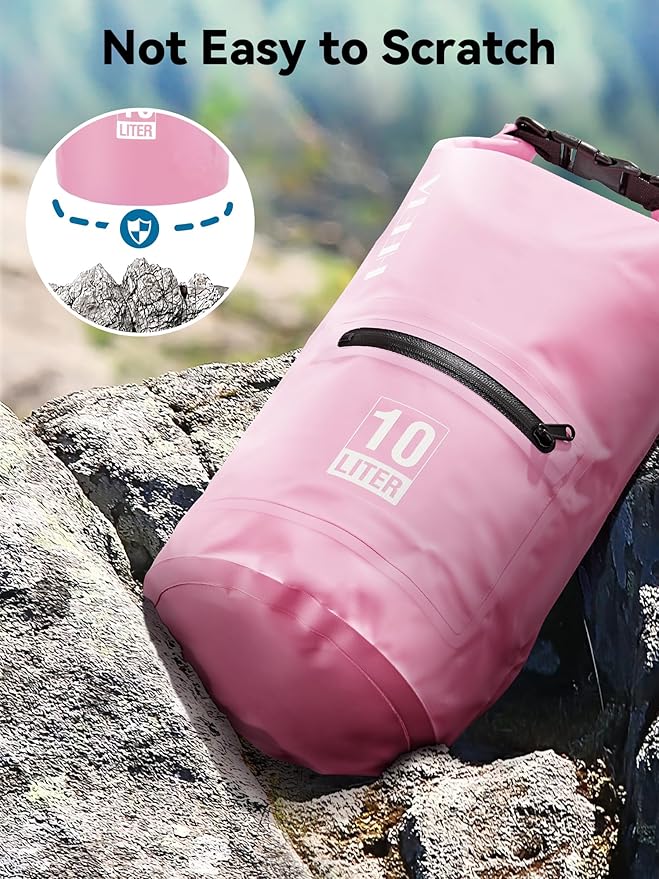 HEETA Waterproof Dry Bag with Phone Case Bundled with Upgraded Dry Bag with Zippered Pocket for Women & Men, Roll Top Lightweight Dry Storage Bag Backpack for Kayaking, Boating, Camping (Pink 5L)