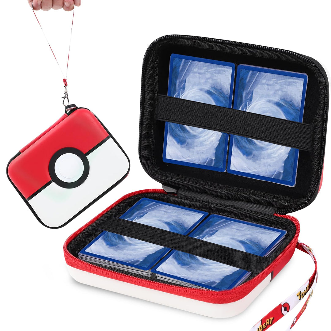 tombert Carrying case for PTCG Trading Cards, Hard-Shell Storage Box fits Magic MTG Cards and PTCG, Holds 300+ Cards(red & white)