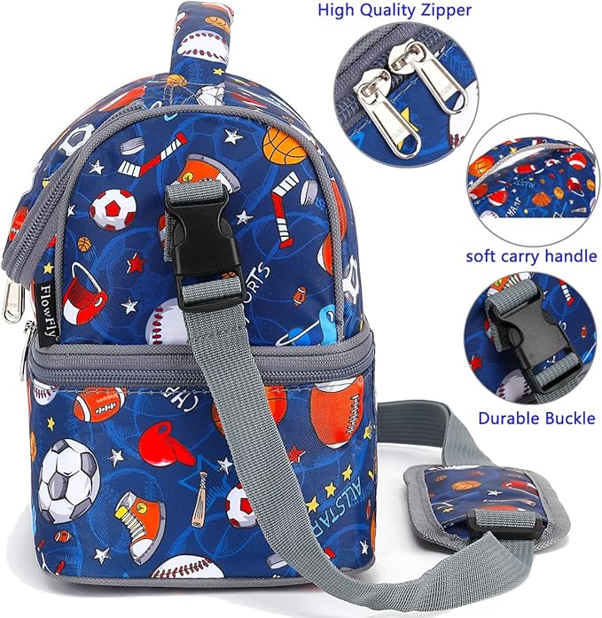 FlowFly Double Decker Cooler Insulated Lunch Bag Large Tote for Boys, Girls, Men, Women, With Adjustable Strap, Football