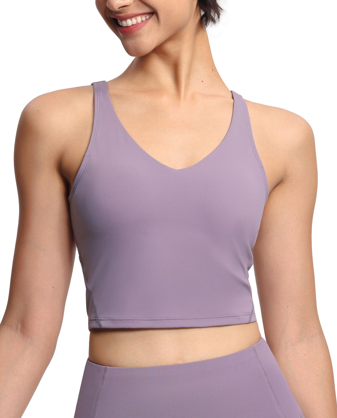Women’s Longline Sports Bra Wirefree Padded Medium Support Yoga Bras Gym Running Workout Tank Tops Grey Purple