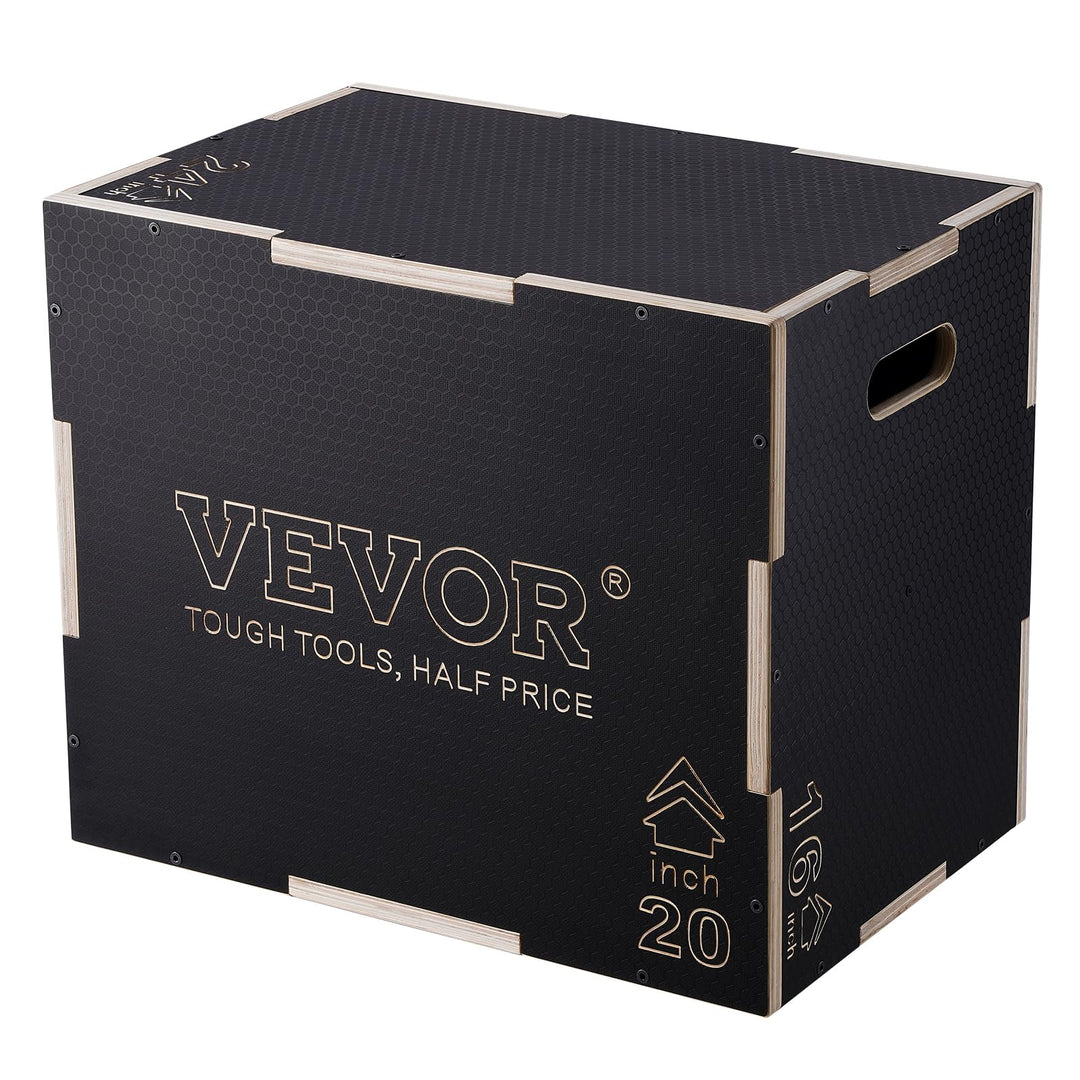 VEVOR 3 in 1 Plyometric Jump Box, Easy-to-Assemble Wood Plyo Box for Jumping Trainers, Home Gym Training and Conditioning, 24" x 20" x 16"