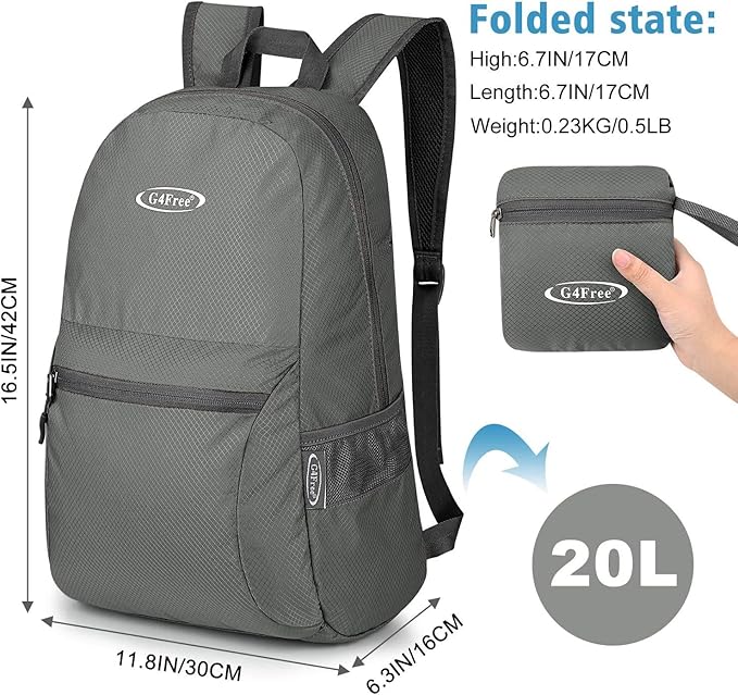 G4Free 20L Lightweight Packable Backpack Travel Hiking Daypack Foldable Backpack for Men Women