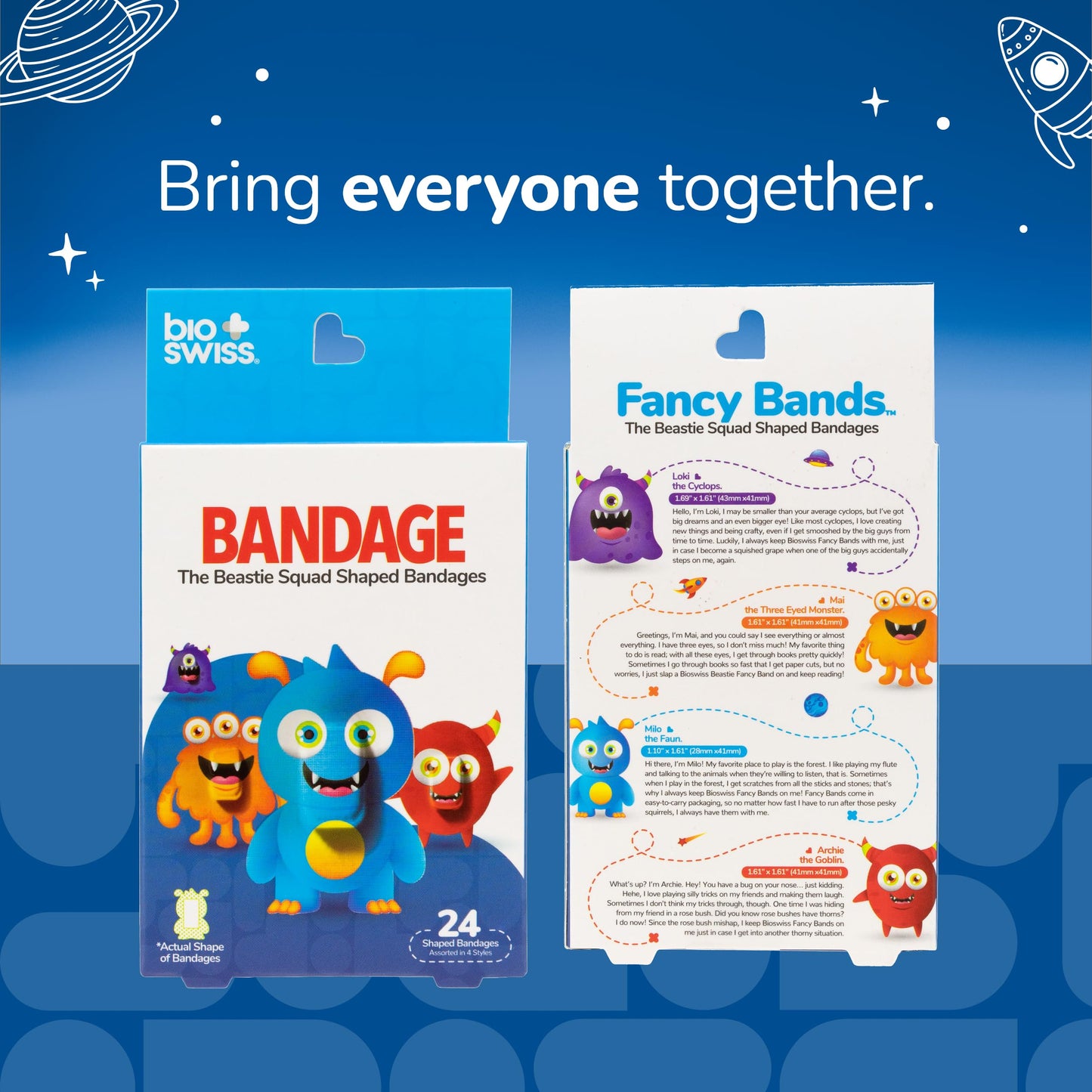 BioSwiss Bandages, Beastie Squad Shaped Self Adhesive Bandage, Latex Free Sterile Wound Care, Fun First Aid Kit Supplies for Kids and Adults, 24 Count