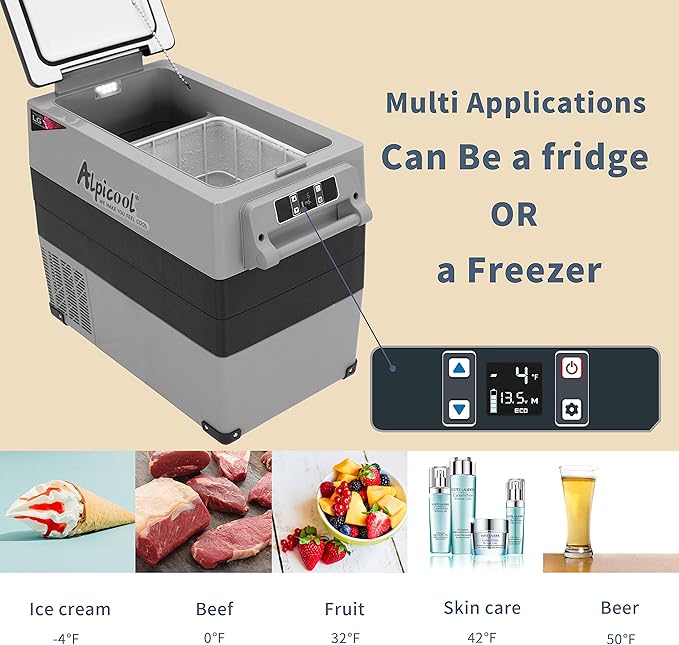 Alpicool LGCF55 Portable Refrigerator 12 Volt Car Freezer 52 Quart Mini Fridge Freezer (-4℉~68℉) for Truck, RV, Vehicle, Travel, Outdoor -12/24V DC