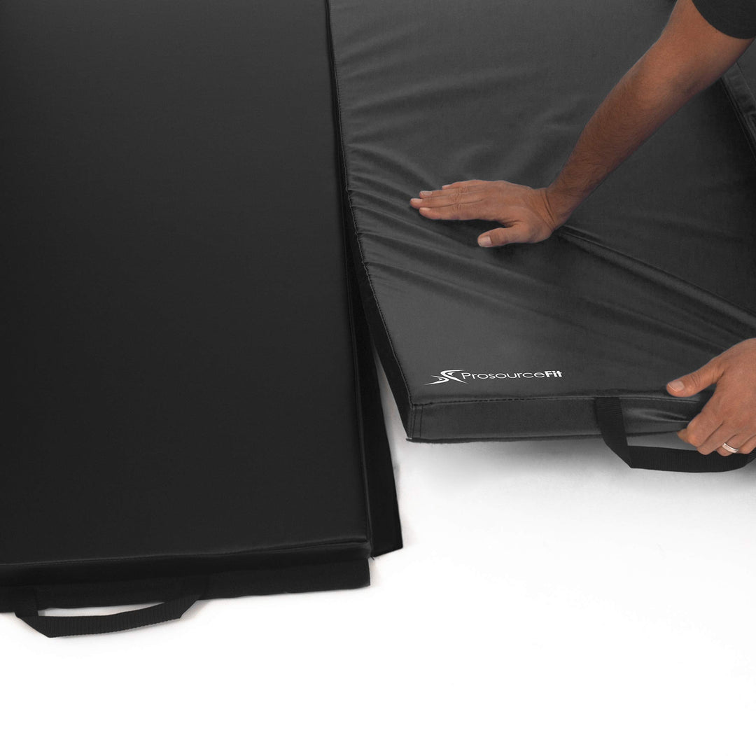 ProSource Tri-Fold Folding Thick Exercise Mat 6’x4’ with Carrying Handles for Tumbling, Martial Arts, Gymnastics, Stretching, Core Workouts, Black