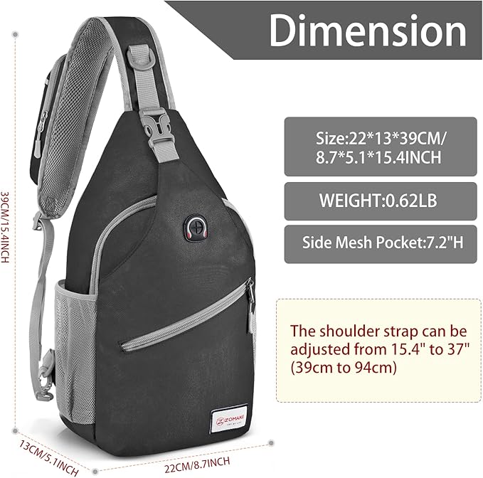 ZOMAKE Sling Bag for Women Men, Small Crossbody Sling Backpack, Mini Water Resistant Shoulder Daypack for Travel, Anti Thief Chest Bag for Hiking, Sports,Black(new)