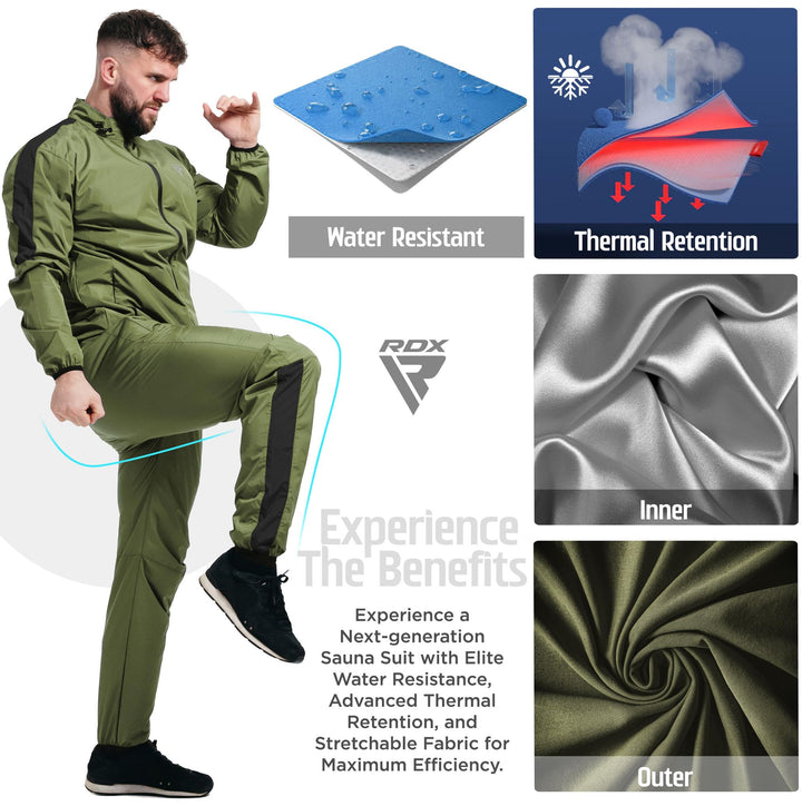 RDX Sauna Suit Full Body Heat Sweat Suit, REACH OEKO TEX 100 CERTIFIED, Anti Rip Long Sleeve Tracksuit Top Bottom