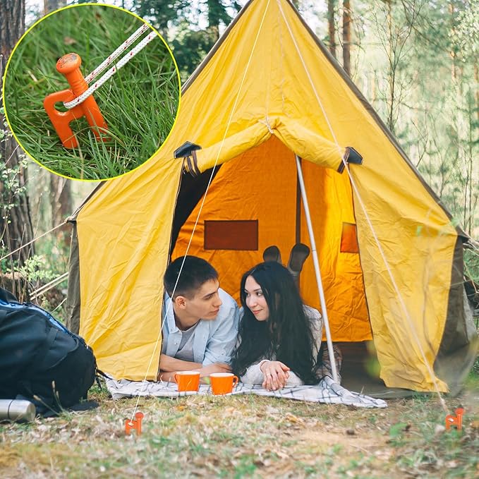 Blulu 24 Pcs Tent Stakes Heavy Duty Steel Metal Tent Pegs 8/12/16 Inch Unbreakable and Inflexible Metal Stakes Tent Spikes for Camping, Yard Decoration, Picnic, Tarp (Orange,8 Inch)