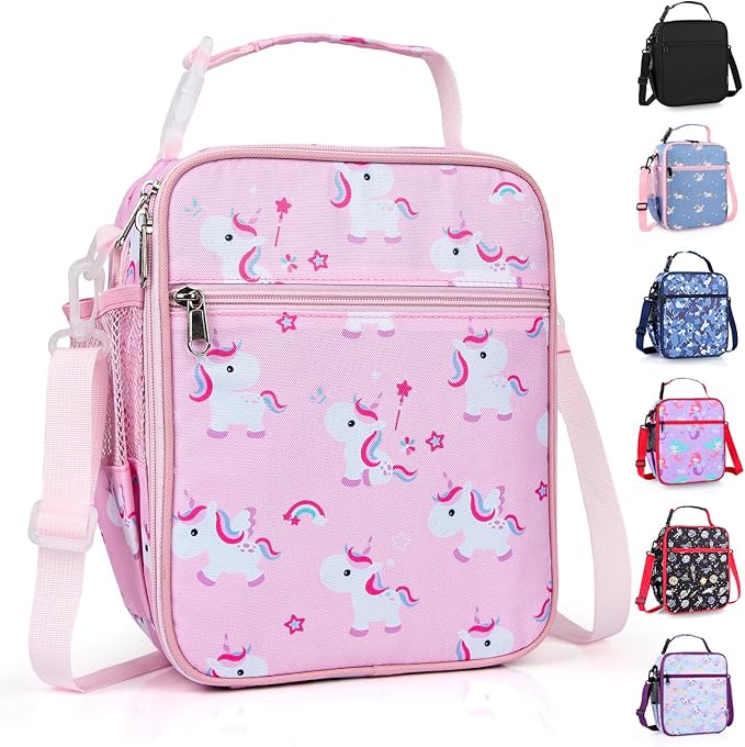 Kids Insulated Lunch Box Bag, Thermal Picnic Cool Bags with Adjustable Strap for Adults Children Women Men Boys Girls School Work (Pink HorsePony)