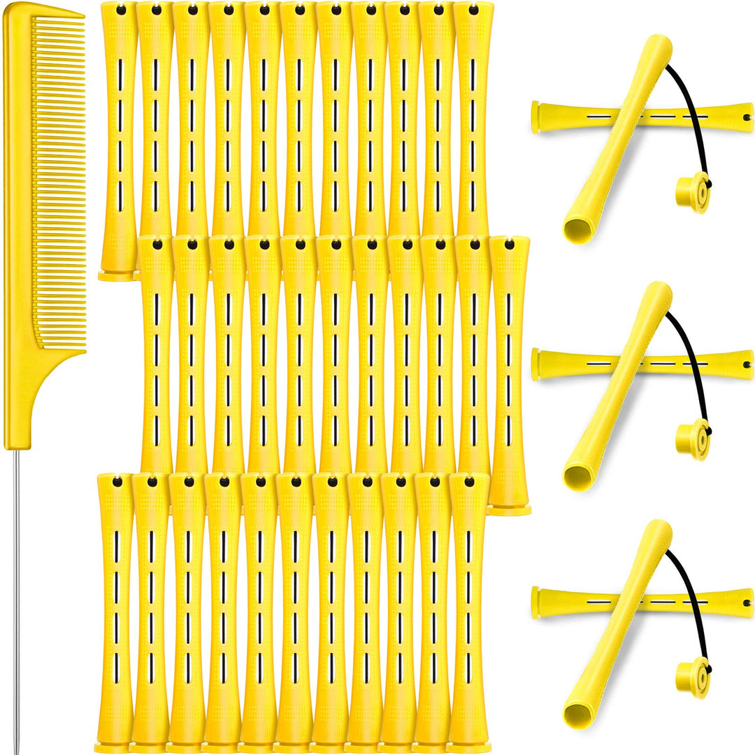 36 Pieces Cold Wave Rod Hair Perm Rods Hair Rollers Perming Rods Curlers With Steel Rat Tail Comb For Hairdressing Styling (Yell