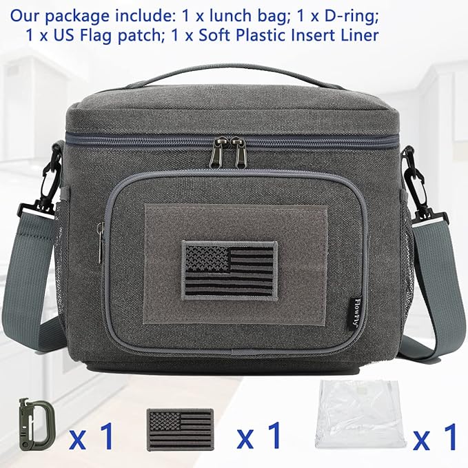 FlowFly Lunch Bag, Insulated Cooler, Thermal Lunch Box Tote with MOLLE/PALS Webbing, Adjustable Padded Shoulder Strap, for Tactical Men Women Adults and Boys Girls Kids (Navy, Large)
