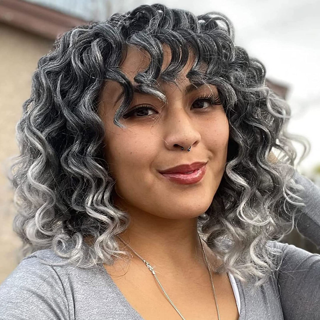 Ocean Wave Crochet Hair Pre Looped 9 Inch Grey Ombre Curly Braiding Ocean Wave Hair 7 Packs Deep Wave Short Wavy Ocean Wave Croc