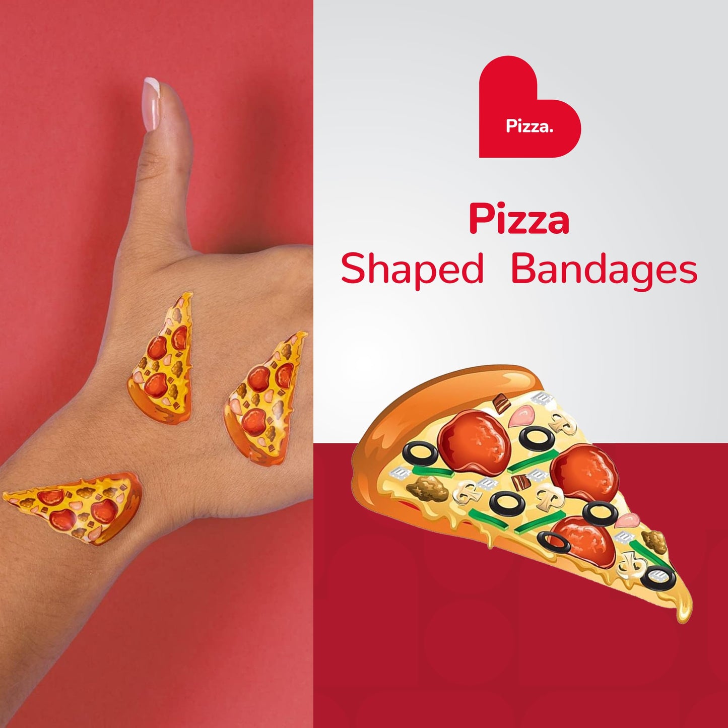 BioSwiss Bandages, Pizza Shaped Self Adhesive Bandages, Latex Free Sterile Wound Care, Fun First Aid Kit Supplies for Kids, 24 Count