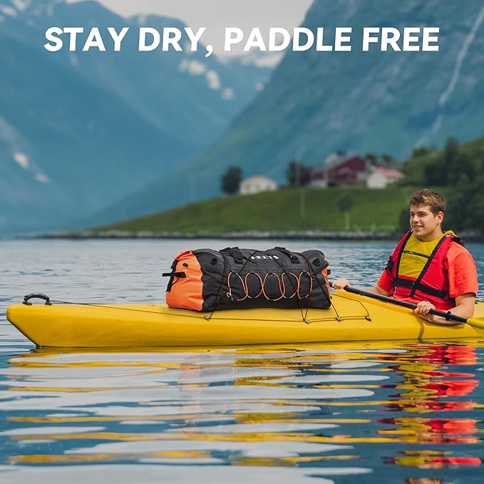 HEETA Waterproof Duffel Bag Motorcycle Dry Bag Backpack, Extra Large Rolltop Travel Duffle Bags with Straps & Handles for Kayaking Rafting Boating Canoeing Camping Gym Beach (Black, 60L)