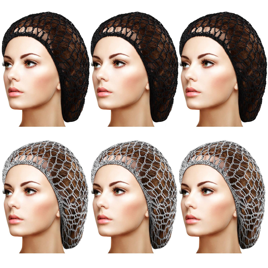 6 Pieces Hair Net Snoods For Women Sleeping Mesh Soft Rayon Knit Crochet Hairnet Long Short Curls Hair Cover Accessory (Black, G