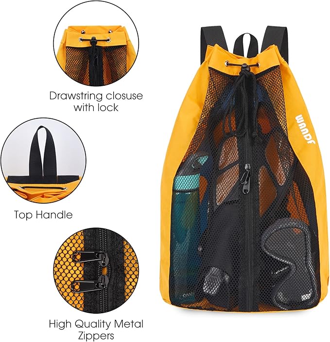 WANDF Swim Bag Mesh Drawstring Backpack Beach Backpack for Swimming, Gym, and Workout Gear