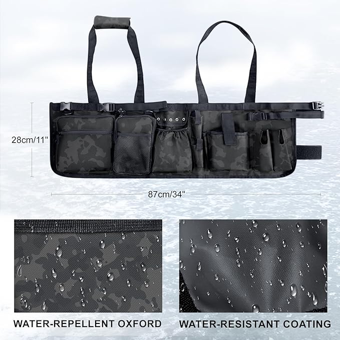 Fishing Bucket Organizer with Bucket Cover, Ice Fishing Tackle Bag with Rod & Plier Holder, Multi-Pockets for 5 Gallon Bucket Fishing Gear & Accessories